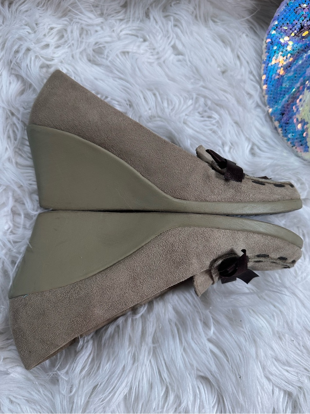 Highlights • Vintage Y2K Wedge Loafers Ribbon Moccasins - Picture 8 of 12